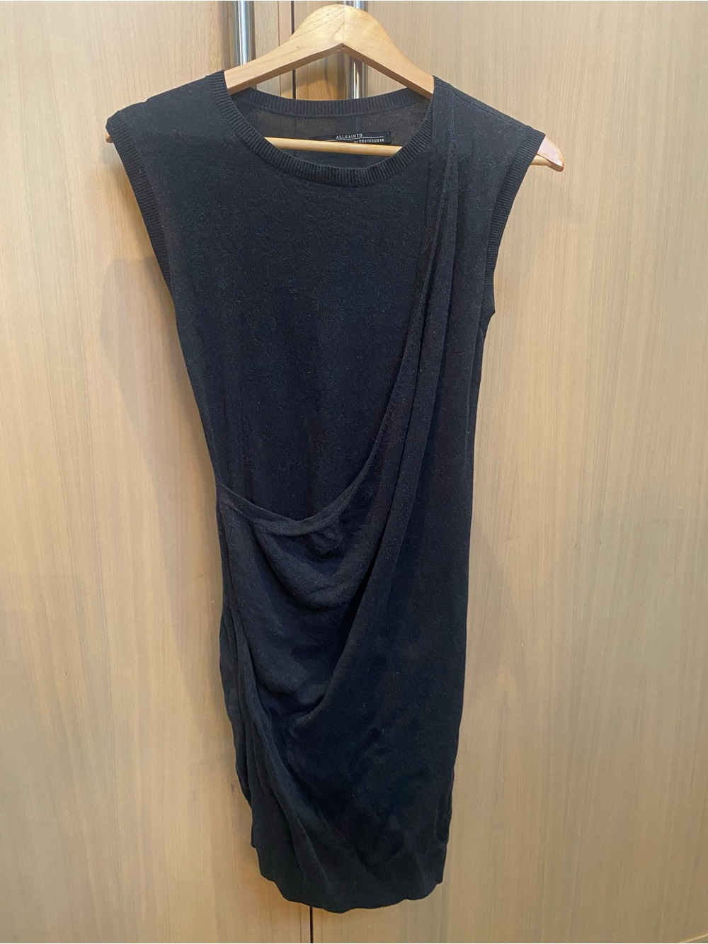 All Saints Black Sleeveless Draped Midi Dress Sz 2 casual